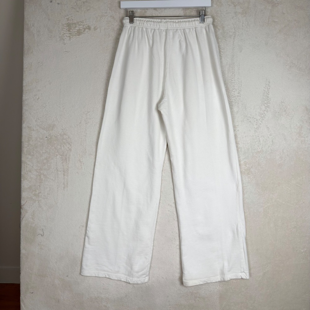 Zara White Wide Leg Seam Front Cotton Sweatpants Size M Drawstring Minimalist - Picture 3 of 8